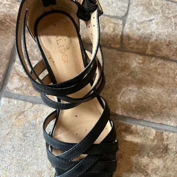Aldo Strappy Platform Wedge Sandals Slingbacks Black EU37 6,5US - Picture 2 of 6